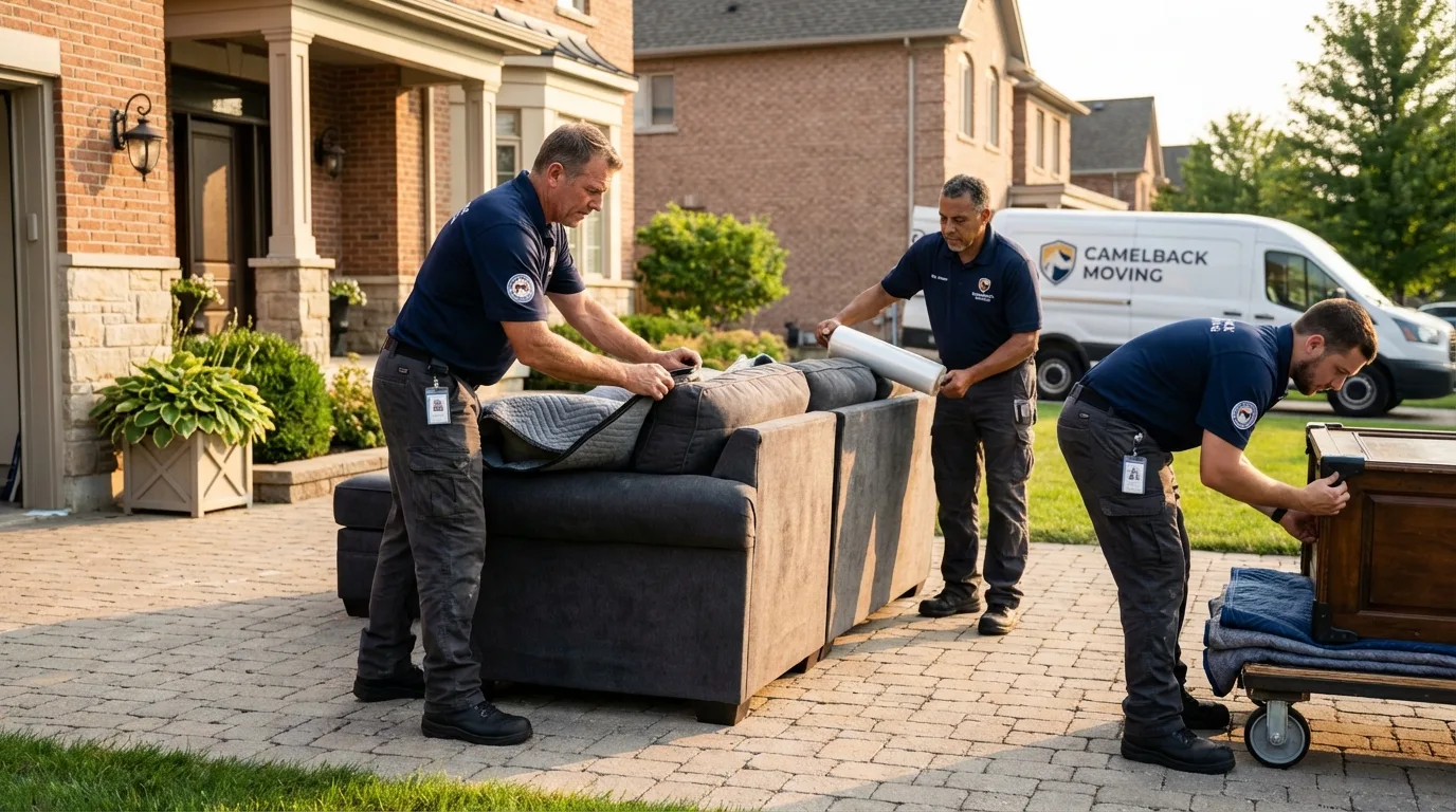 Large estate moving crew wrapping furniture in Jackson, MO